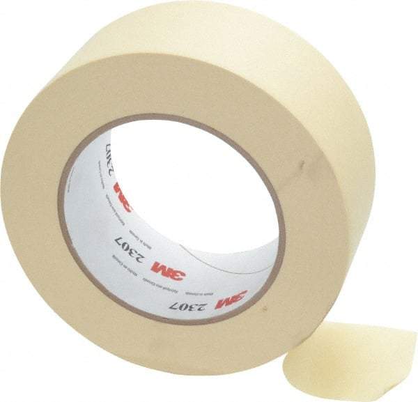 3M - 2" Wide x 60 Yd Long Tan Paper Masking Tape - Series 2307, 5.2 mil Thick, 23 In/Lb Tensile Strength - Americas Tooling