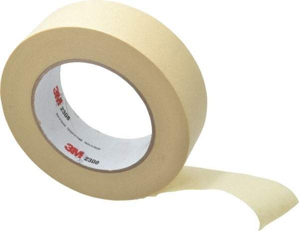 3M - 1-1/2" Wide x 60 Yd Long Tan Paper Masking Tape - Series 2308, 5.3 mil Thick, 22 In/Lb Tensile Strength - Americas Tooling