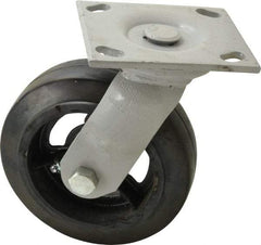 Fairbanks - 6" Diam x 2" Wide, Mold-On Rubber Swivel Caster - 675 Lb Capacity, Top Plate Mount, 4" x 4-1/2" Plate, Delrin Bearing - Americas Tooling