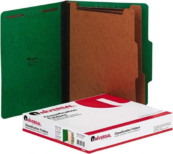 UNIVERSAL - 8-1/2 x 11", Letter Size, Emerald Green, Classification Folders with Top Tab Fastener - 2/5 Tab Cut Location - Americas Tooling