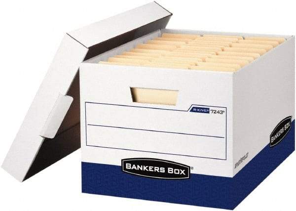 BANKERS BOX - 1 Compartment, 12 Inch Wide x 15 Inch Deep x 10 Inch High, File Storage Box - Paper, White and Blue - Americas Tooling