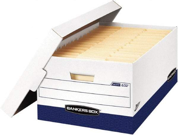 BANKERS BOX - 1 Compartment, 16" Wide x 10-3/8" High x 7-21/64" Deep, Storage Box - Corrugated Cardboard, White/Blue - Americas Tooling