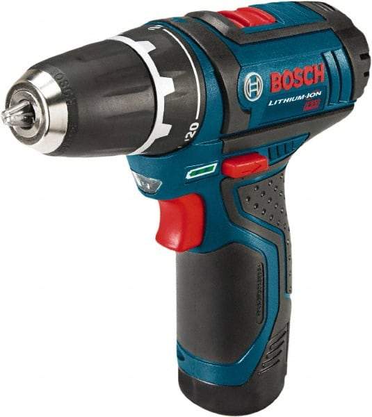 Bosch - 12 Volt 3/8" Chuck Pistol Grip Handle Cordless Drill - 0-350 & 0-1300 RPM, Reversible, 2 Lithium-Ion Batteries Included - Americas Tooling