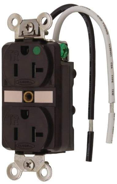 Hubbell Wiring Device-Kellems - 125 VAC, 20 Amp, 5-20R NEMA Configuration, Brown, Hospital Grade, Self Grounding Duplex Receptacle - 1 Phase, 2 Poles, 3 Wire, Flush Mount, Chemical, Corrosion and Impact Resistant, Tamper Resistant - Americas Tooling