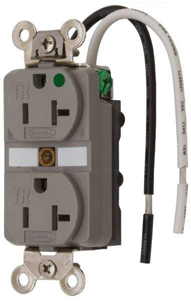 Hubbell Wiring Device-Kellems - 125 VAC, 20 Amp, 5-20R NEMA Configuration, Gray, Hospital Grade, Self Grounding Duplex Receptacle - 1 Phase, 2 Poles, 3 Wire, Flush Mount, Chemical, Corrosion and Impact Resistant, Tamper Resistant - Americas Tooling