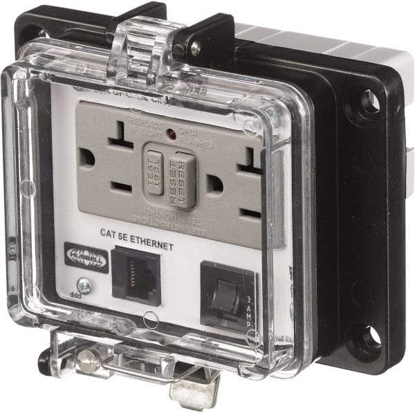 Hubbell Wiring Device-Kellems - 1 Port, 3 Power Receptacle, Ethernet, Clear Data Port Receptacle - 4.79 Inch Long x 1.61 Inch Deep x 5.08 Inch Wide, Aluminum, Surface Mount, Gray - Americas Tooling