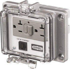 Hubbell Wiring Device-Kellems - 1 Port, 3 Power Receptacle, Ethernet, Clear Data Port Receptacle - 4.79 Inch Long x 1.61 Inch Deep x 5.08 Inch Wide, Aluminum, Surface Mount, Gray - Americas Tooling