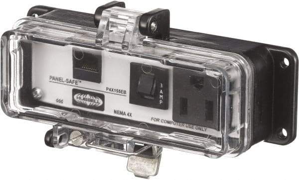 Hubbell Wiring Device-Kellems - 1 Port, 1 Power Receptacle, Ethernet, Clear Data Port Receptacle - 3.2 Inch Long x 1.6 Inch Deep x 5.51 Inch Wide, Aluminum, Surface Mount, Gray - Americas Tooling