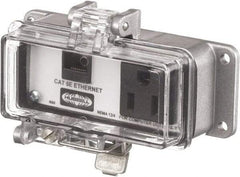 Hubbell Wiring Device-Kellems - 1 Port, 1 Power Receptacle, Ethernet, Clear Data Port Receptacle - 3.2 Inch Long x 1.6 Inch Deep x 4.45 Inch Wide, Aluminum, Surface Mount, Gray - Americas Tooling