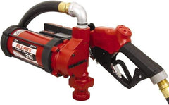 Tuthill - 25 GPM, 1" Hose Diam, DC High Flow Tank Pump with Automatic Nozzle - 1-1/4" Inlet, 1" Outlet, 12 VDC, 18' Hose Length, 1/2 hp - Americas Tooling