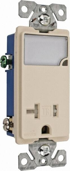 Cooper Wiring Devices - 2 Pole, 125 VAC, 20 Amp, 1 Outlet, Flush Mounted, Self Grounding, Tamper Resistant Combination Outlet with Night Light - 5-20R Configuration, Back Side Wiring, Thermoplastic Material, cULus Listed Standard - Americas Tooling