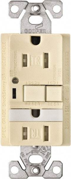 Cooper Wiring Devices - 1 Phase, 5-15R NEMA, 125 VAC, 15 Amp, Self Grounding, GFCI Receptacle - 2 Pole, Back and Side Wiring, Tamper Resistant, Thermoplastic Commercial, Specification Grade - Americas Tooling