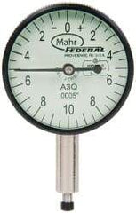 Mahr - 0.05" Range, 0-10-0 Dial Reading, 0.0005" Graduation Dial Drop Indicator - 1-1/4" Dial, 0.02" Range per Revolution, 0.0005" Accuracy, Revolution Counter - Americas Tooling