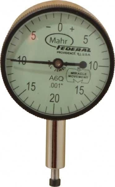 Mahr - 0.1" Range, 0-20-0 Dial Reading, 0.001" Graduation Dial Drop Indicator - 1-1/4" Dial, 0.04" Range per Revolution, 0.001" Accuracy, Revolution Counter - Americas Tooling