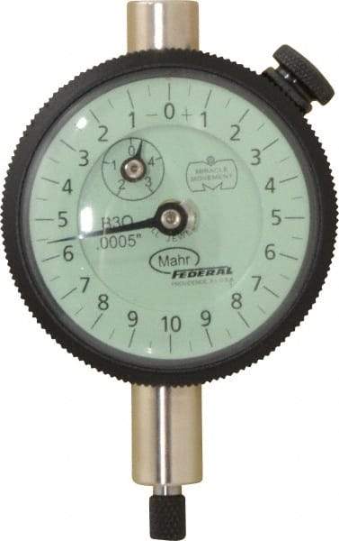 Mahr - 0.05" Range, 0-10-0 Dial Reading, 0.0005" Graduation Dial Drop Indicator - 1-3/4" Dial, 0.02" Range per Revolution, 0.0005" Accuracy, Revolution Counter - Americas Tooling