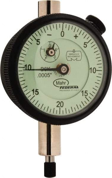 Mahr - 0.1" Range, 0-20-0 Dial Reading, 0.0005" Graduation Dial Drop Indicator - 1-3/4" Dial, 0.04" Range per Revolution, 0.0005" Accuracy, Revolution Counter - Americas Tooling