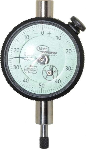 Mahr - 1/4" Range, 0-50-0 Dial Reading, 0.001" Graduation Dial Drop Indicator - 1-3/4" Dial, 0.1" Range per Revolution, 0.001" Accuracy, Revolution Counter - Americas Tooling