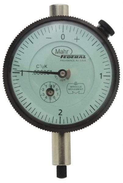 Mahr - 0.5mm Range, 0-10-0 Dial Reading, 0.002" Graduation Dial Drop Indicator - 45mm Dial, 0.2mm Range per Revolution, 0.004mm Accuracy, Revolution Counter - Americas Tooling