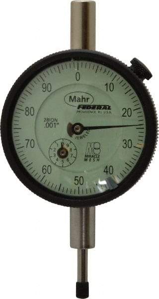 Mahr - 1/2" Range, 0-100 Dial Reading, 0.001" Graduation Dial Drop Indicator - 2-1/4" Dial, 0.1" Range per Revolution, 0.001" Accuracy, Revolution Counter - Americas Tooling