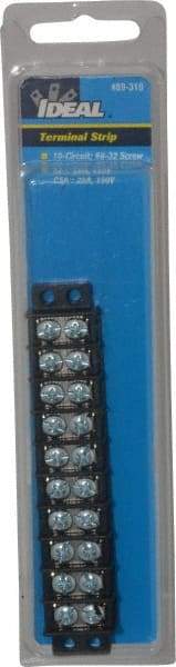 Ideal - 10 Poles, 300 Volt, 30 Amp, -40 to 266°F, Polyester Thermoplastic, Polyester Thermoplastic Multipole Terminal Block - Zinc Plated Steel, 22 to 14 AWG Compatibility, 0.41 Inch High - Americas Tooling