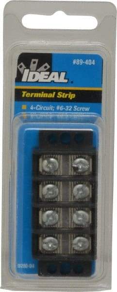 Ideal - 4 Poles, 300 Volt, 30 Amp, -40 to 266°F, Polyester Thermoplastic, Polyester Thermoplastic Multipole Terminal Block - Zinc Plated Steel, 22 to 12 AWG Compatibility, 0.56 Inch High - Americas Tooling