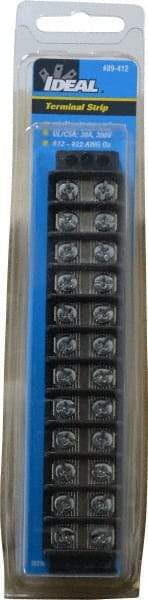 Ideal - 12 Poles, 300 Volt, 30 Amp, -40 to 266°F, Polyester Thermoplastic, Polyester Thermoplastic Multipole Terminal Block - Zinc Plated Steel, 22 to 12 AWG Compatibility, 0.56 Inch High - Americas Tooling