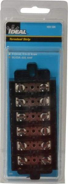 Ideal - 6 Poles, 600 Volt, 60 Amp, -40 to 266°F, Polyester Thermoplastic, Polyester Thermoplastic Multipole Terminal Block - Nickle Plated Brass, 22 to 6 AWG Compatibility, 1-1/4 Inch High - Americas Tooling