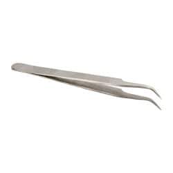 Value Collection - 4-3/8" OAL 7-SA Dumont-Style Swiss Pattern Tweezers - Curved Shanks with Beveled Edges, Plain, Sharp Points - Americas Tooling