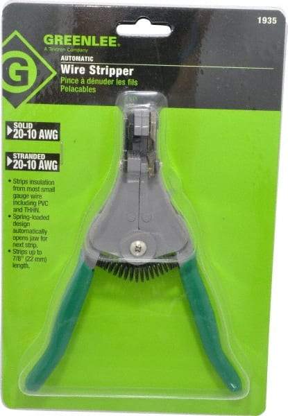 Greenlee - 20 to 10 AWG Capacity Automatic Wire Stripper - 7-1/8" OAL, Plastic Cushion Handle - Americas Tooling