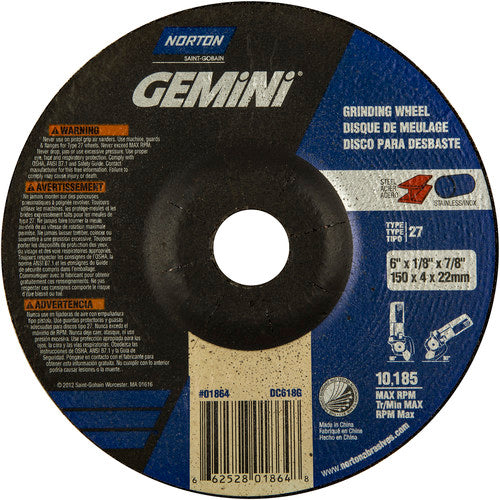 6 × 1/8 × 7/8″ Gemini Long Life Grinding Wheel A 24 T Type 27 - Americas Tooling