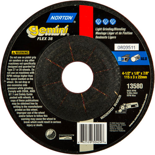 ‎4-1/2″ × 1/8″ × 7/8″ Gemini Non-Woven Depressed Center Wheel Type 27 36 Grit - Americas Tooling