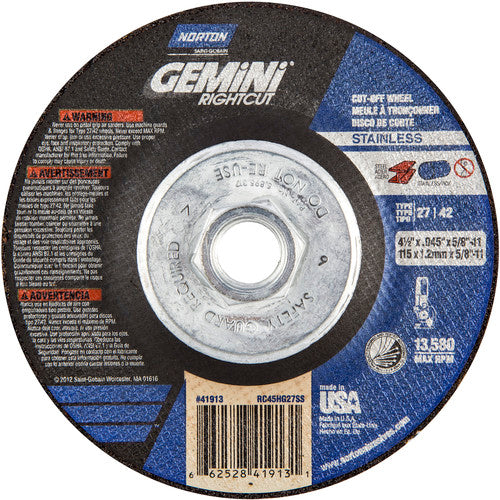 ‎4-1/2″ × 0.045″ × 5/8″-11 Gemini Non-Woven Depressed Center Wheel Type 27 24 Grit - Americas Tooling