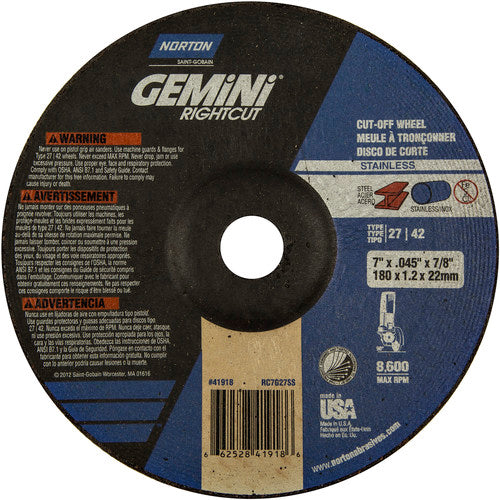 7″ × 0.045″ × 7/8″ Gemini Non-Woven Depressed Center Wheel Type 27 24 Grit - Americas Tooling