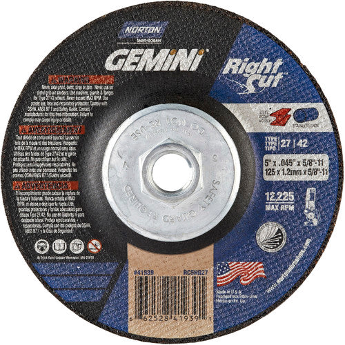 ‎5″ × 0.045″ × 5/8″-11 Gemini Non-Woven Depressed Center Wheel Type 27 24 Grit - Americas Tooling