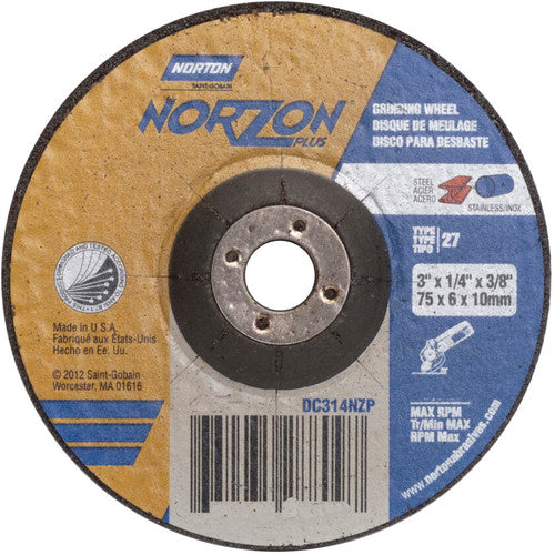 3″ × 1/4″ × 3/8″ NorZon Plus Non-Woven Depressed Center Wheel Type 27 20 Grit - Americas Tooling