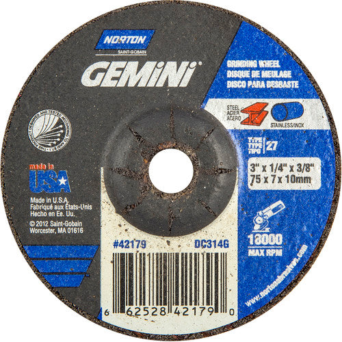 3″ × 1/4″ × 3/8″ Gemini Non-Woven Depressed Center Wheel Type 27 Aluminum Oxide - Americas Tooling