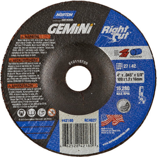 4″ × 0.045″ × 5/8″ Gemini Non-Woven Depressed Center Wheel Type 27 24 Grit Aluminum Oxide - Americas Tooling