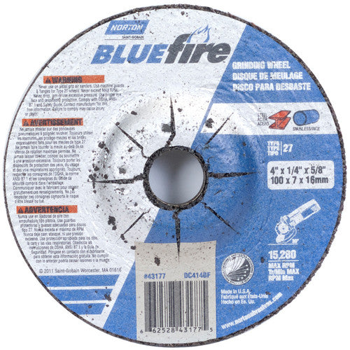 4″ × 1/4″ × 5/8″ BlueFire Non-Woven Depressed Center Wheel Type 27 Zirconia Alumina / Aluminum Oxide - Americas Tooling