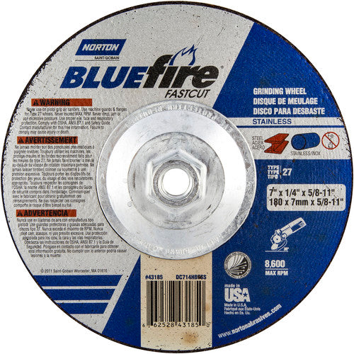 7″ × 1/4″ × 5/8″ BlueFire Non-Woven Depressed Center Wheel Type 27 Zirconia Alumina / Aluminum Oxide - Americas Tooling