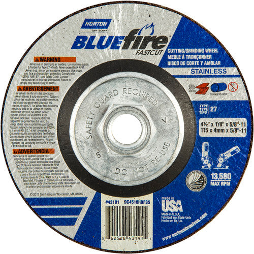 ‎4-1/2″ × 1/8″ × 5/8″ BlueFire Non-Woven Depressed Center Wheel Type 27 - Americas Tooling