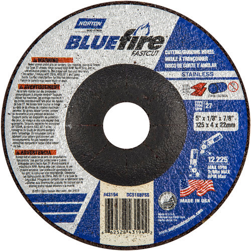 5″ × 1/8″ × 7/8″ BlueFire Non-Woven Depressed Center Wheel Type 27 Zirconia Alumina / Aluminum Oxide - Americas Tooling