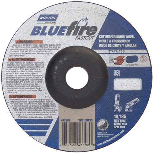 6″ × 1/8″ × 7/8″ BlueFire Non-Woven Depressed Center Wheel Type 27 Zirconia Alumina / Aluminum Oxide - Americas Tooling