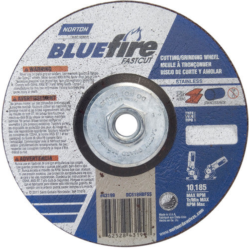 ‎6 × 1/8 × 5/8 - 11″ BlueFire INOX/SS Fast Cut Grinding Wheel ZA 30 U Type 27 - Americas Tooling