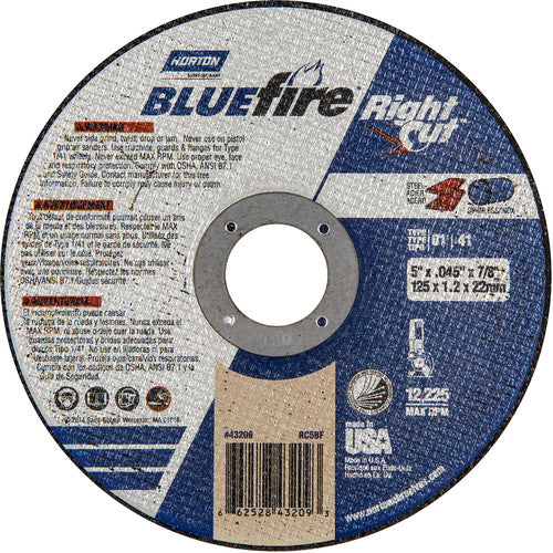 5 × 1/16 × 7/8″ BlueFire RightCut Right Angle Cut-Off Wheel A 36 Q Type 01/41 - Americas Tooling