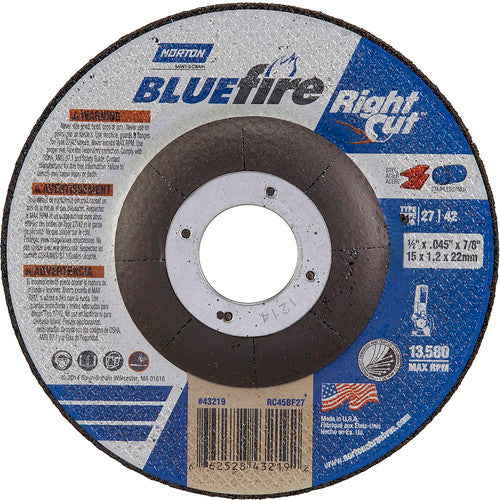 ‎4-1/2 × 1/16 × 7/8″ BlueFire RightCut Cutting Wheel A 36 R Type 27/42 - Americas Tooling