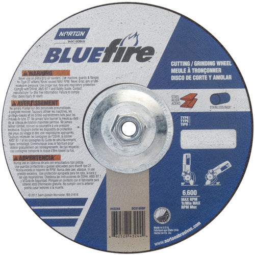 9″ × 1/8″ × 5/8″ BlueFire Non-Woven Depressed Center Wheel Type 27 Zirconia Alumina / Aluminum Oxide - Americas Tooling