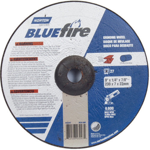 9″ × 1/4″ × 7/8″ BlueFire Non-Woven Depressed Center Wheel Type 27 Zirconia Alumina / Aluminum Oxide - Americas Tooling