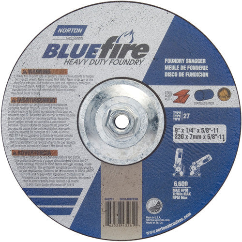 9″ × 1/4″ × 5/8″ BlueFire Non-Woven Depressed Center Wheel Type 27 Zirconia Alumina / Aluminum Oxide - Americas Tooling