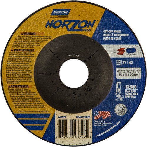 ‎4-1/2″ × 1/8″ × 7/8″ NorZon Plus Non-Woven Depressed Center Wheel Type 27 - Americas Tooling