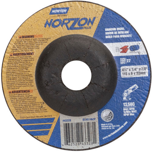 ‎4-1/2″ × 1/4″ × 7/8″ NorZon Plus Non-Woven Depressed Center Wheel Type 27 - Americas Tooling